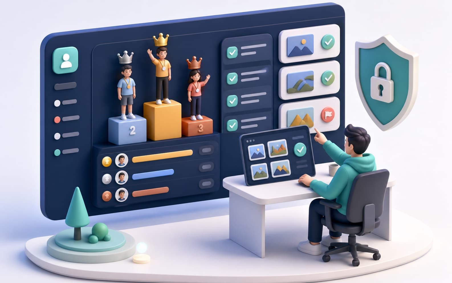 3D preview of private host leaderboard and review controls